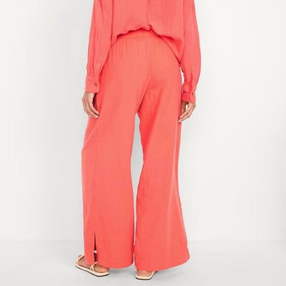 Old Navy High-Waisted Crinkle Gauze Super Wide-Leg Pants in Coral (M) NWT! - Picture 3 of 13